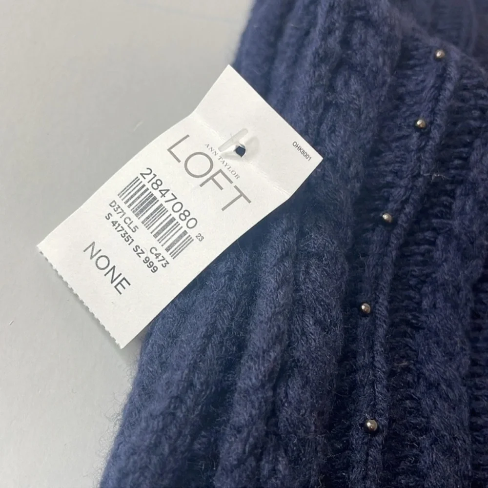 LOFT Cable Knit Beaded Infinity Scarf Navy Blue